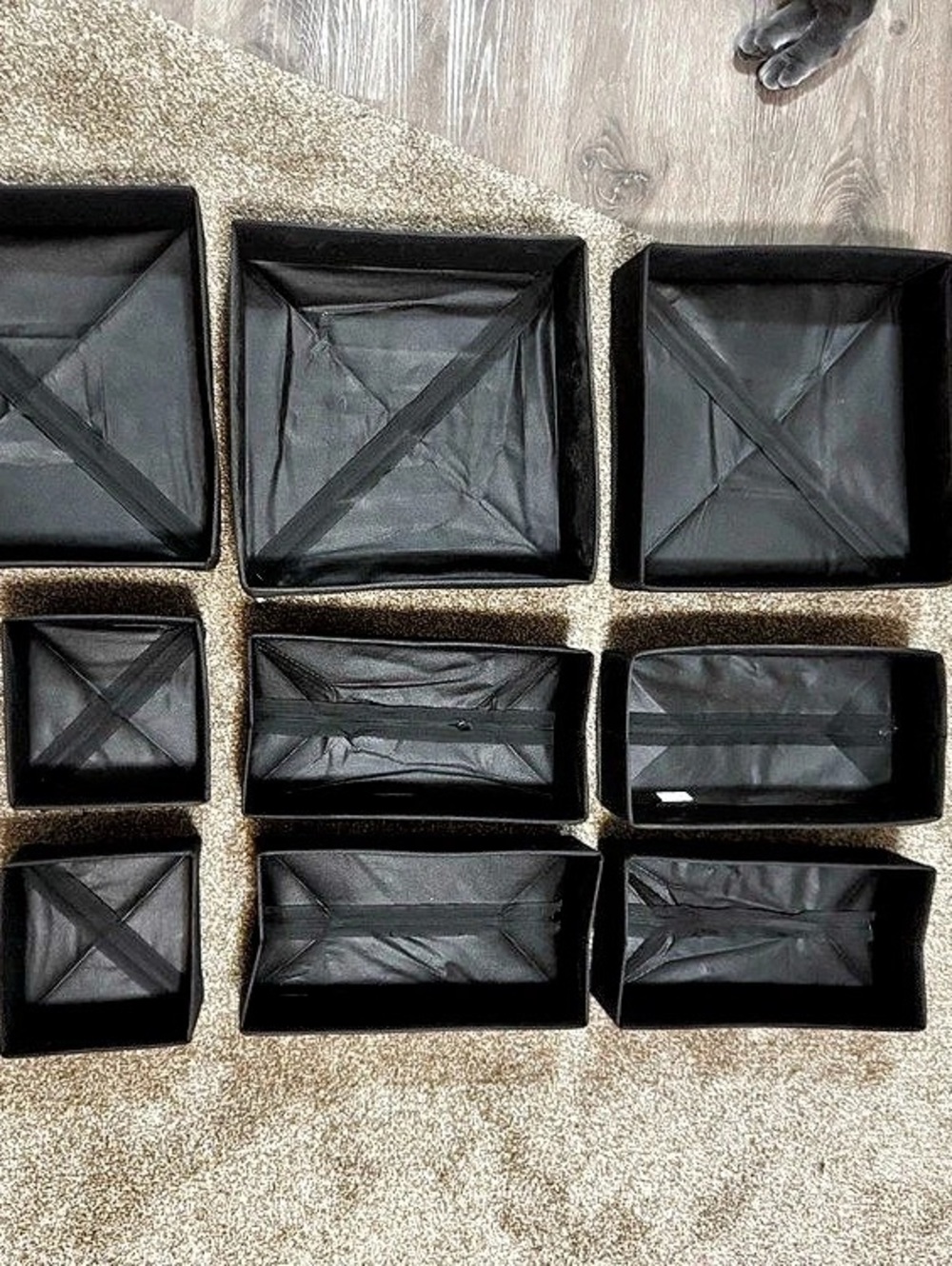 Black Zippered Fabric Storage Organizer Set